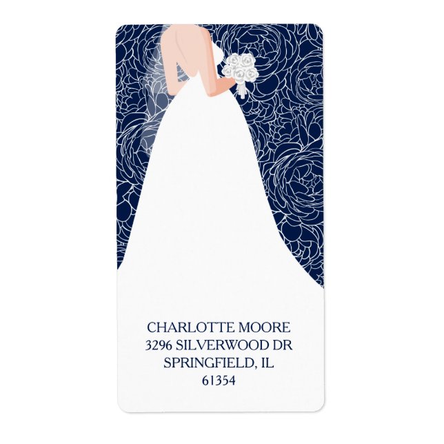 Chic Bridal Shower Navy Blue Return Address Label (Front)