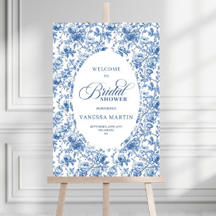Chic Bridal Shower Navy Blue Roses Welcome Poster