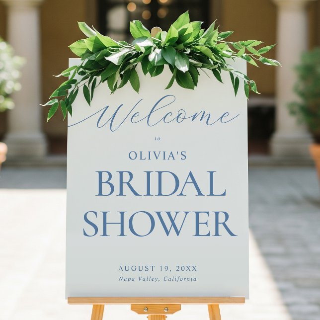 Chic Bridal Shower Pale Blue Welcome Wedding Sign (Creator Uploaded)