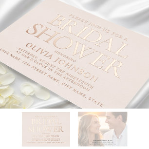Chic Bridal Shower Photo Pale Pink Rose Gold Foil Invitation