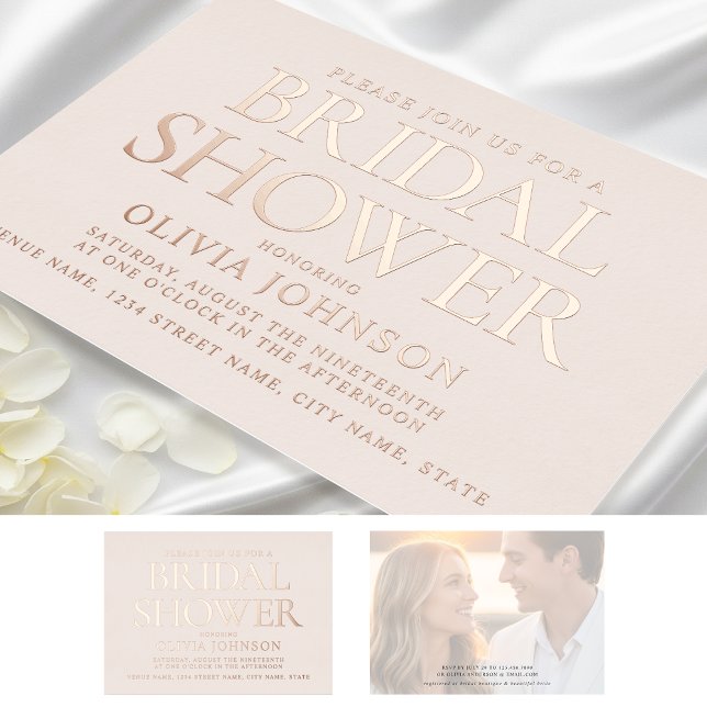 Chic Bridal Shower Photo Pale Pink Rose Gold Foil Invitation (Creator Uploaded)