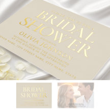 Chic Bridal Shower Photo Typography Beige Gold