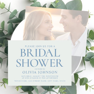 Chic Bridal Shower Photo Typography Pale Blue Invitation