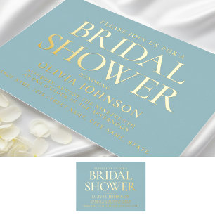 Chic Bridal Shower Photo Typography Teal Gold Foil Invitation