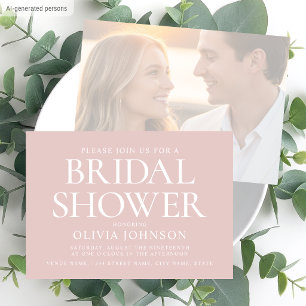 Chic Bridal Shower Photo Typography Wedding Pink Invitation