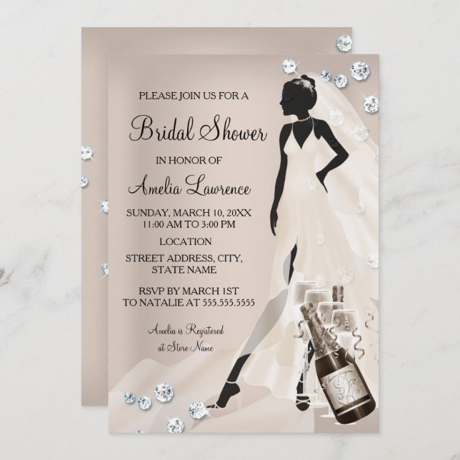 Chic Bride beige Sparkle Diamond Bridal Shower Invitation (Front/Back)