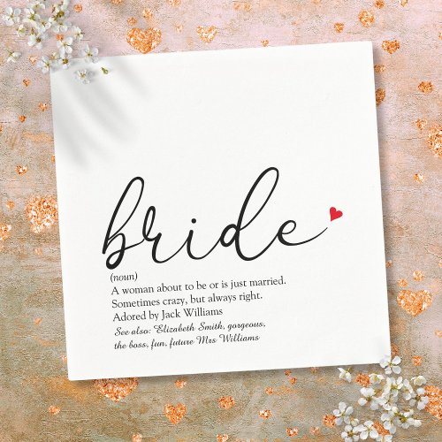 Chic Bride Definition Bridal Shower Script Fun Napkins