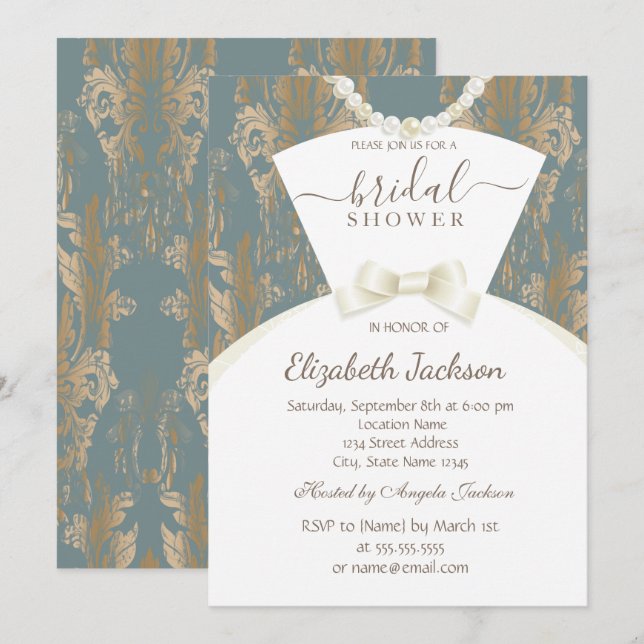  Chic Bride Dress Damask Bridal Shower  Invitation (Front/Back)