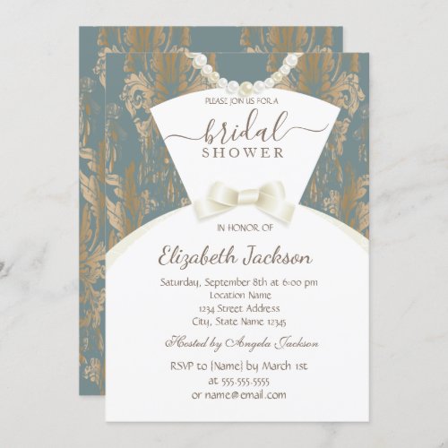  Chic Bride Dress Damask Bridal Shower  Invitation