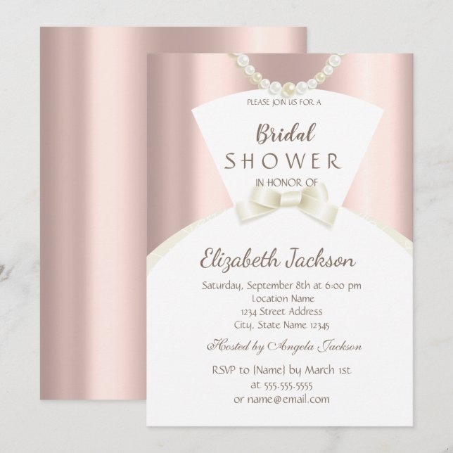  Chic Bride Dress Rose Gold Bridal Shower Invitation (Front/Back)