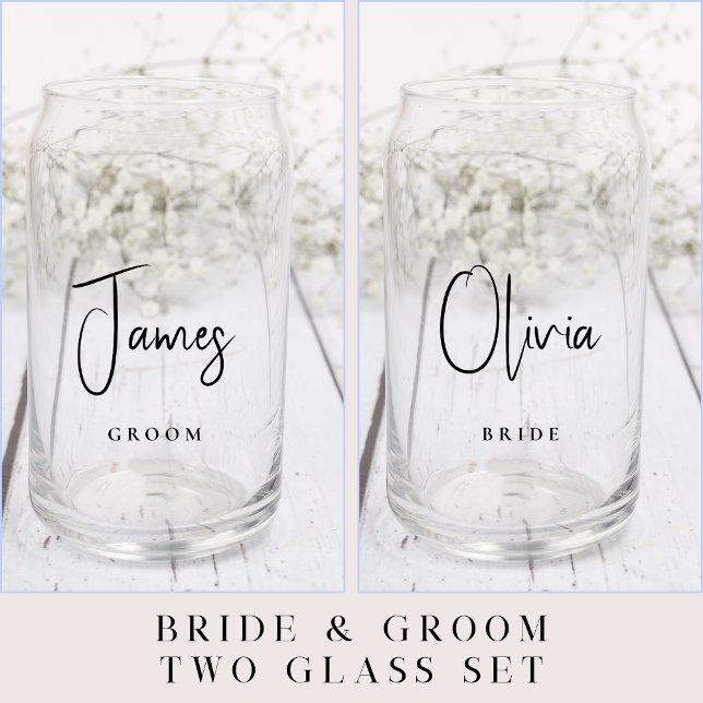 Chic Bride Groom Script Wedding Can Glass (Creator Uploaded)