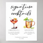 Chic Bride Groom Signature Cocktails Wedding Menu Poster