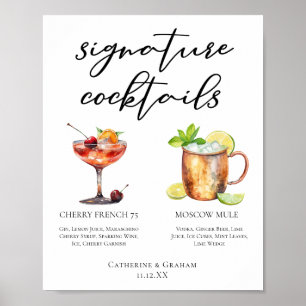 Chic Bride Groom Signature Cocktails Wedding Menu Poster