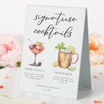 Chic Bride Groom Signature Cocktails Wedding Menu Table Tent Sign