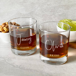 Chic Bride Groom Wedding Rocks Glass