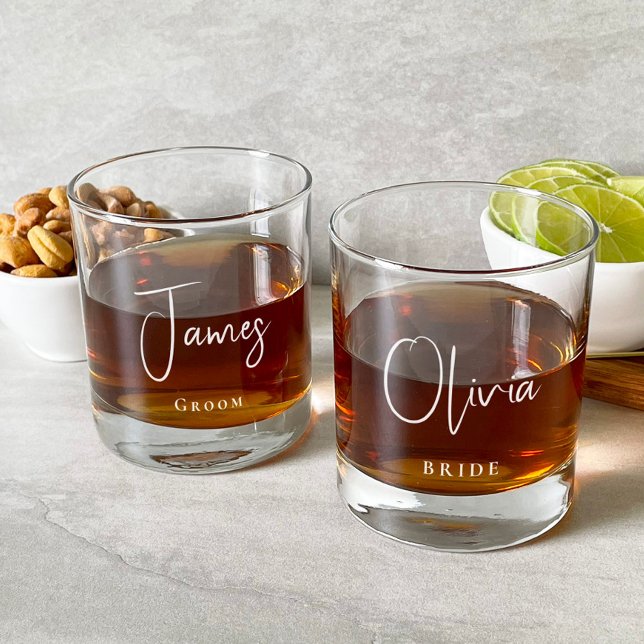 Chic Bride Groom Wedding Rocks Glass (Creator Uploaded)