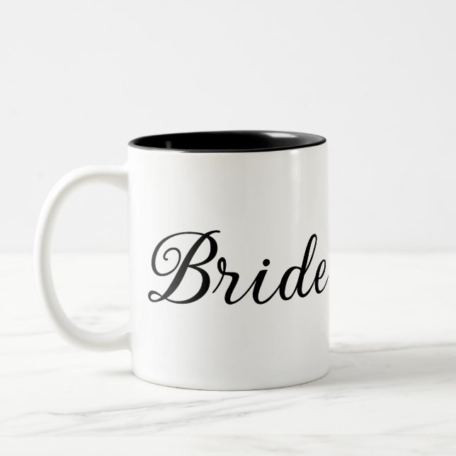  Chic "Bride" Script Black and White  Two-Tone Coffee Mug (Left)