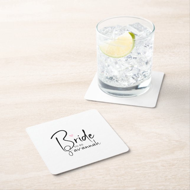 Chic Bride To Be | Personalized Name Square Paper Coaster (Insitu)