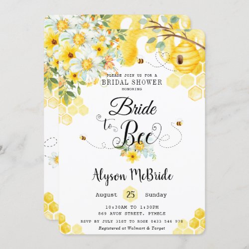 Chic Bride to Bee Yellow Floral Bridal Shower  Invitation