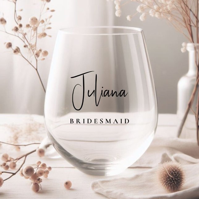 Chic Bridesmaid Bridal Party Stemless Wine Glass (Creator Uploaded)