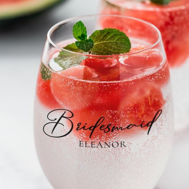 Chic Bridesmaid Customizable Two Sided Wedding Stemless Wine Glass (Creator Uploaded)