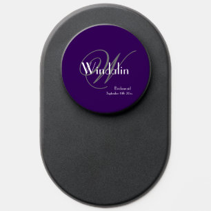 Chic Bridesmaid Grey Monogram White Name Purple PopSocket