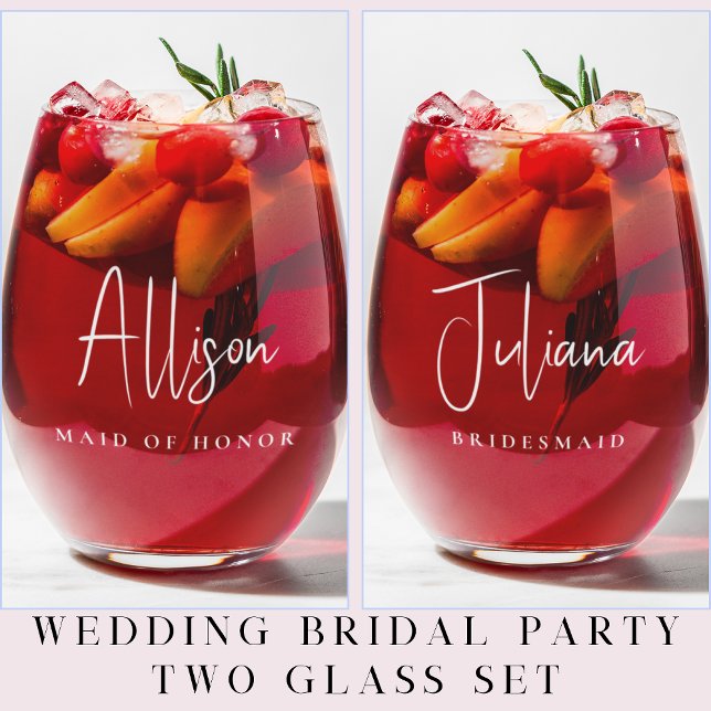 Chic Bridesmaid Maid Of Honor Wedding Stemless Wine Glass (Creator Uploaded)
