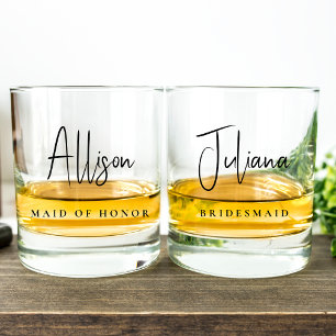 Chic Bridesmaid Wedding Bachelorette Party Whiskey Glass