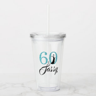 Chic Bright Blue Glitter Sixty Sassy 60th Birthday Acrylic Tumbler