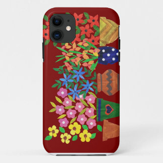 Chic Bright Collage Flowers on Maroon iPhone 11 Case