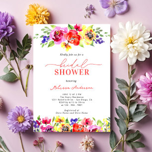 Chic Bright Colorful Floral Bridal Shower Invitation