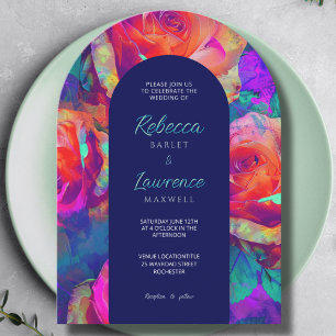 Chic Bright Colorful Floral Wedding Arch Invitation