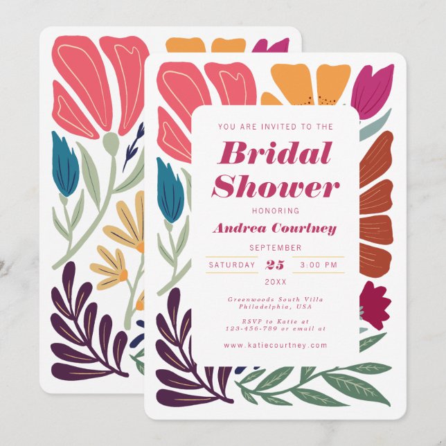 Chic Bright Colorful Mismatch Floral Bridal Shower Invitation (Front/Back)