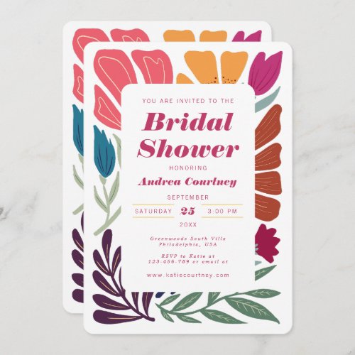 Chic Bright Colorful Mismatch Floral Bridal Shower Invitation