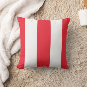 Chic Bright Coral Red Bold Mod Stripes Pattern Throw Pillow