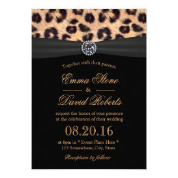 Leopard Wedding Invitations Announcements Zazzle Chic Bright Diamond Leopard Print Wedding Card