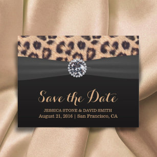 Chic Bright Diamond Leopard Wedding Save the Date Announcement Postcard