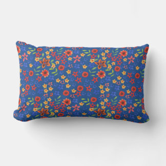 Chic Bright Floral Miniprint on Blue Lumbar Pillow