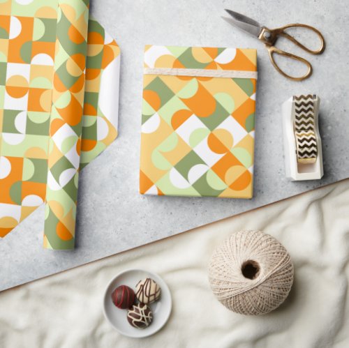 Chic Bright Green Sunny Orange Circles Art Pattern Wrapping Paper