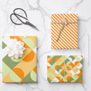 Chic Bright Green Sunny Orange Circles Art Pattern Wrapping Paper Sheets