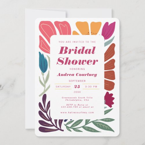 Chic Bright Multicolor Floral Bridal Shower Photo Invitation