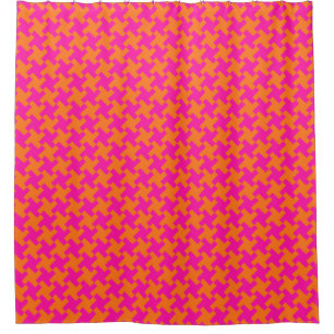 Chic Bright Orange Shocking Pink Dogtooth Pattern Shower Curtain