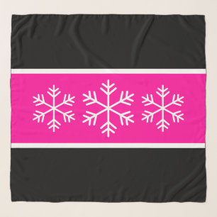 Chic Bright Pink Black Stripes White Snowflakes Scarf