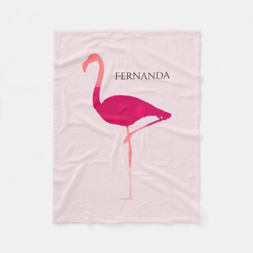 Chic Bright Pink Personalized Watercolor Flamingo Fleece Blanket