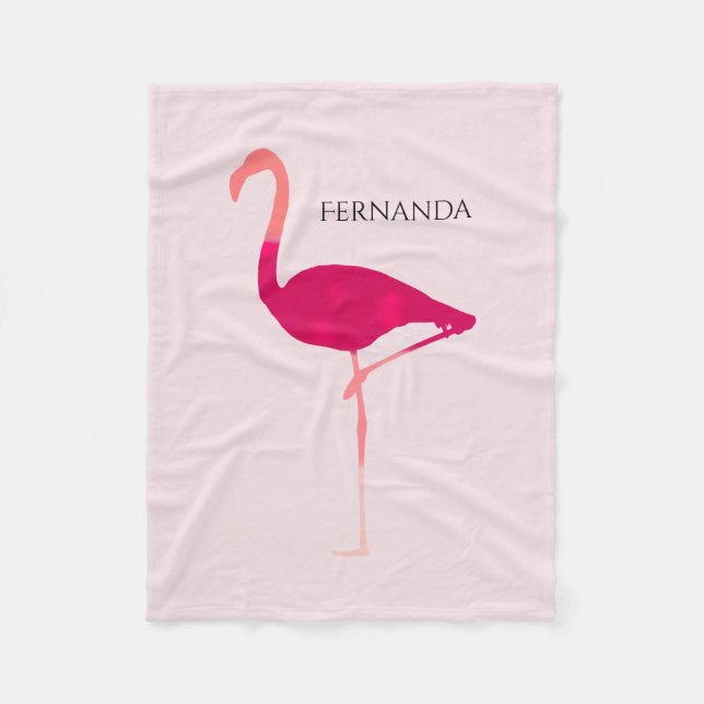 Chic Bright Pink Personalized Watercolor Flamingo Fleece Blanket (Front)