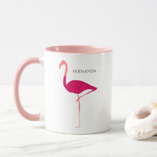 Chic Bright Pink Personalized Watercolor Flamingo Mug