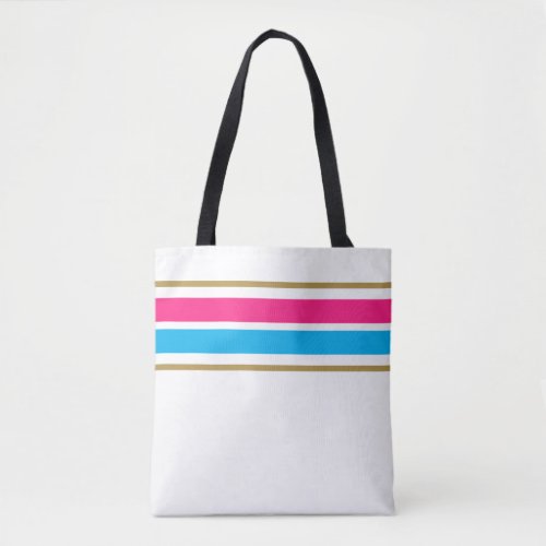 Chic Bright Pink Sky Blue Top Stripes On White Tote Bag