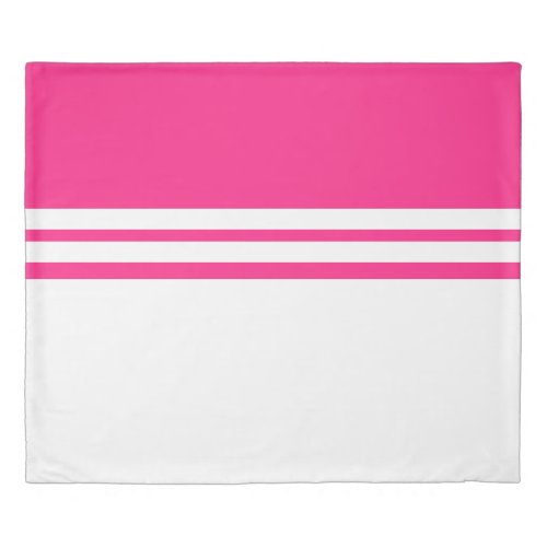 Chic Bright Pink White Color Block Racing Stripes Duvet Cover