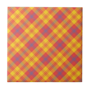 Chic Bright Red Yellow and Blue Plaid Ceramic Tile