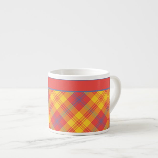 Chic Bright Red Yellow and Blue Plaid Espresso Mug (Front Right)